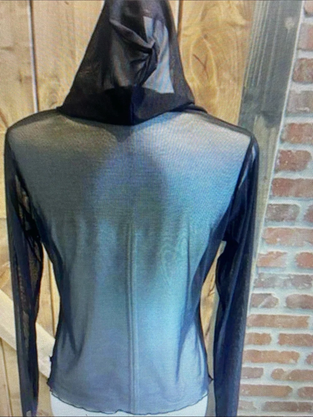 Sheer Hooded Zip-Front Women's Top in Black